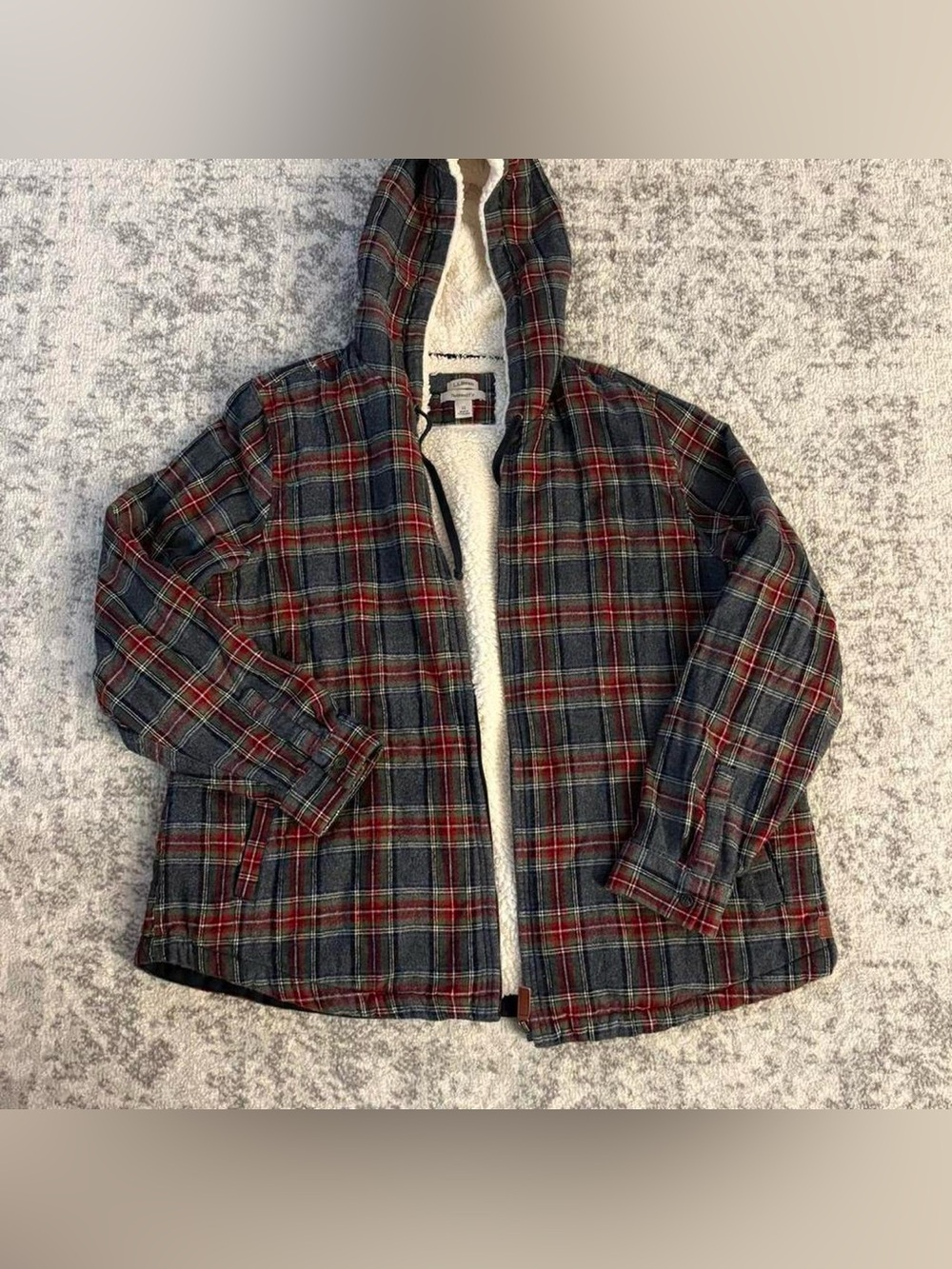 L.L Bean Plaid Grey & Red Fleece Line Jacket Size 1X